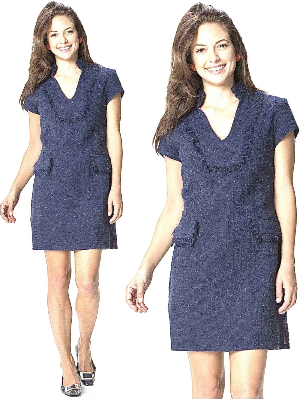 STS Sail To Sable Dress Tweed Fringe Fringed on Fifth Mini Shift Navy Blue 2